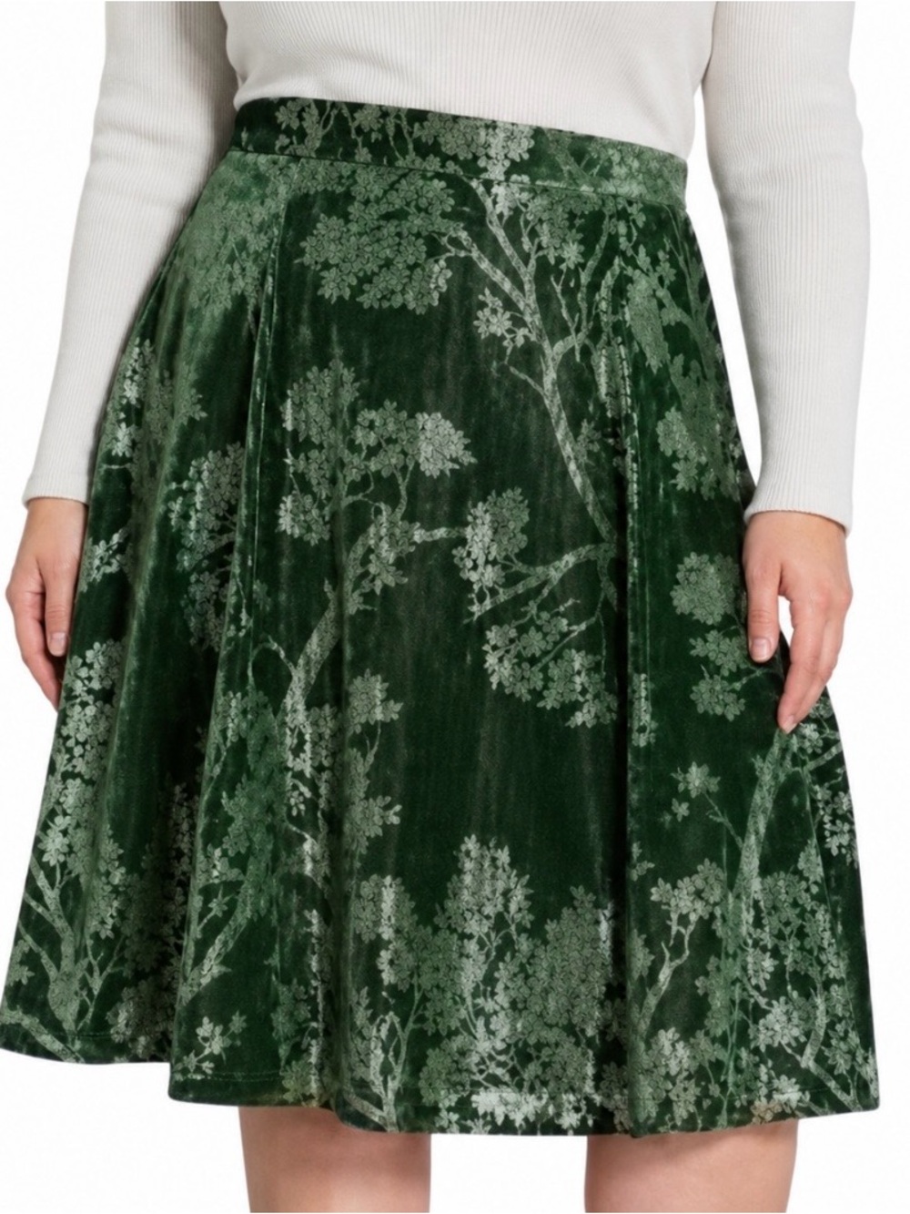ModCloth Velvet Burn Out Skirt XL Green Shimmer Striped Flowy Lightweight